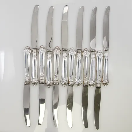 12 Knivar 21cm, modell Sachsisk, nya i plastfickor, 830/1000 Silver bruttovikt med plastfickor 874,1g.