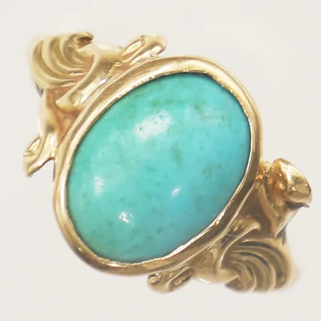 Ring med turkos stl:16¼, bredd 11,7mm defekt samt vass del, 18K  Vikt: 2,1 g