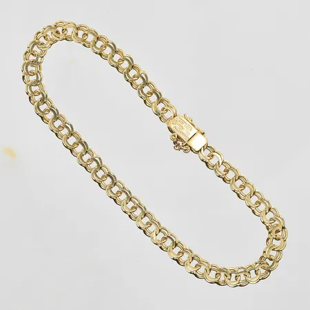 Armband Bismarck Bolidenguld längd ca 18½cm, bredd 5mm, kort säkerhetskedja, 18K. Vikt: 8,5 g