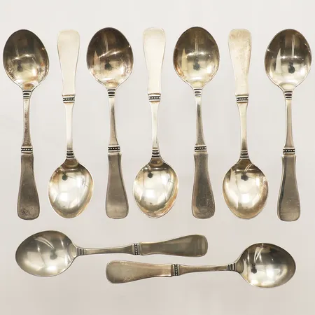 Tio mockaskedar modell Uppsala, längd 10cm MGAB silver 830/1000  Vikt: 86 g