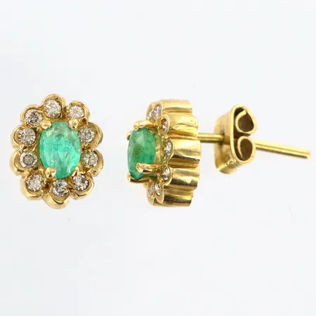 Örhängen med smaragder bredd: 4-6mm samt diamanter 10 x ca 0,02ct, 8x10mm, 18K Vikt: 4,1 g