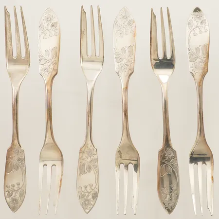 Sex desertgafflar modell Tornedalen, längd 14cm silver 830/1000 Vikt: 86,6 g