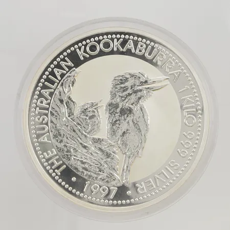 Mynt Elizabeth II Australia 1997, 30 Dollars, The Australian Kookaburra, 10cm, etui, äkthetsintyg, 999/1000 Filsilver 1000g.