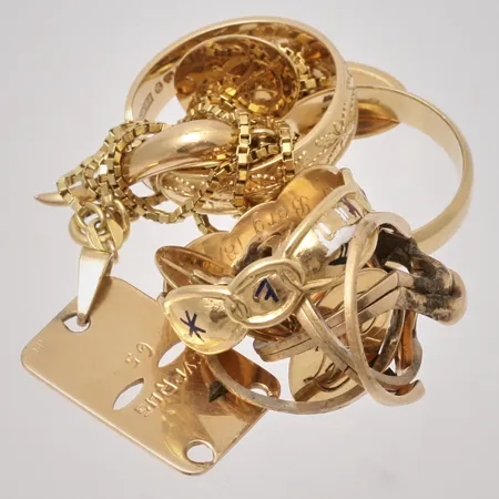 Diverse defekt guld, 18K, 51,08g.