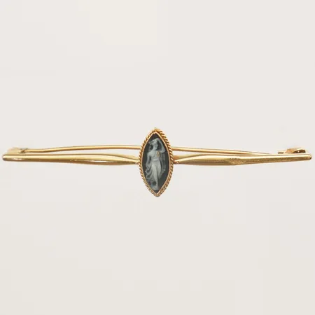 Slipsnål/brosch med blå kamé, längd 60mm bredd 14,4mm, låset fungerar inte 18K  Vikt: 2,4 g