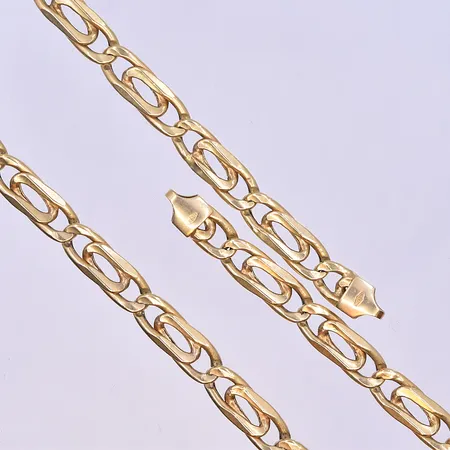 Kedja längd 51,5 cm, bredd 6 mm ihålig saknar lås 18K. Vikt: 20,1 g