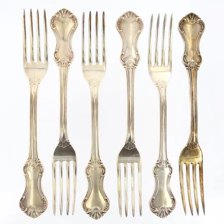 6 Matgafflar längd:17,5cm, 830/1000 silver Vikt: 236 g