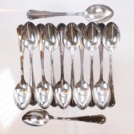 12 Kaffeskedar, längd 12,5cm, bredd 4-23mm, MEMA, 830/1000 silver Vikt: 217,2 g