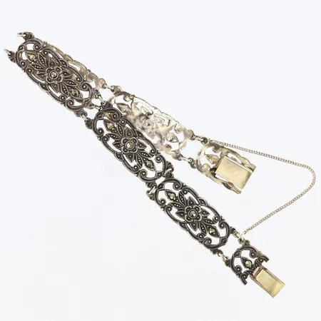 Armband med markasiter längd: ca 19cm, bredd: 11mm, säkerhetskedja, 830/1000 silver  Vikt: 12,6 g