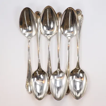 6 Bordsskedar, längd 18,5cm, bredd 5-39mm, skandia, 830/1000 silver Vikt: 259,3 g
