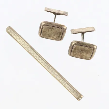 Manschettknappar samt slipsnål, 17x17mm, 71x5mm, 830/1000 silver Vikt: 22,7 g