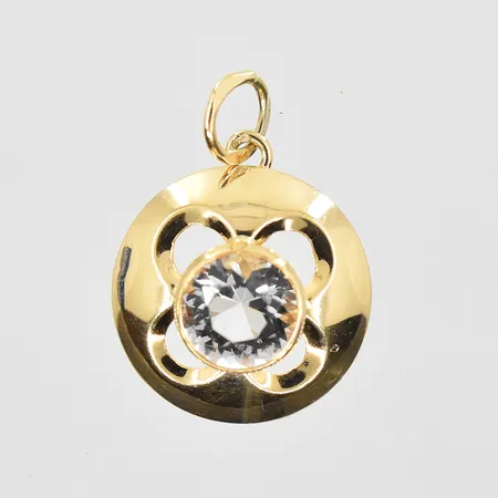 Hänge med vit sten längd 19mm, Ø15mm, 18K. Vikt: 1 g
