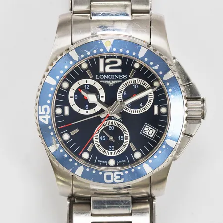 Herrur Longines Hydroconquest stål Ø ca 41mm quartz refnr: L3.643.4 serienr:  34007686 chronograph datum safirglas stållänk med viklås inga tillbehör 