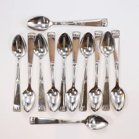 12 Kaffeskedar, längd 12cm, bredd 4-23mm, år 1998, GAB, 830/1000 silver Vikt: 194,5 g