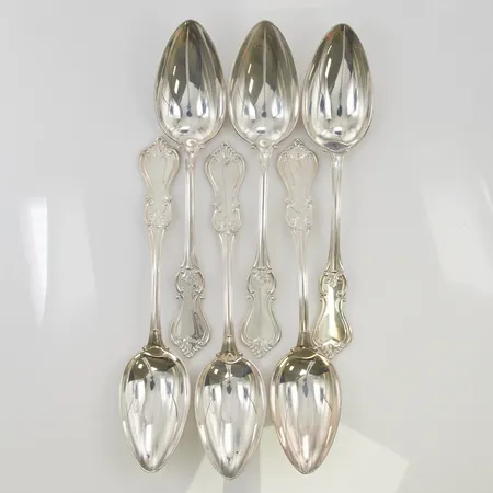 6 Matskedar 21cm gravyr, 925/1000 Silver 466,9g.