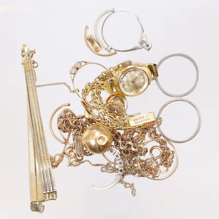 Diverse guld delvis defekt med stenar, bland annat damur 18K bruttovikt 58g 