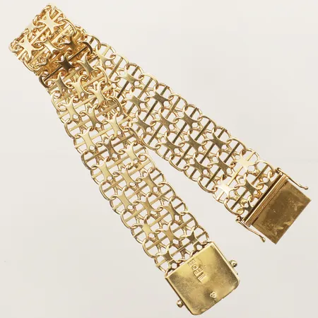 Armband X-länk längd 21cm, bredd 18mm Esto Ab Guldvarufirman år 1977 18K Vikt: 33,5 g