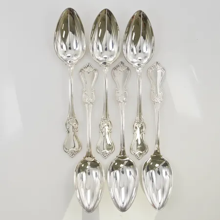 6 Matskedar 21cm gravyr, 830/1000 Silver 450,2g.