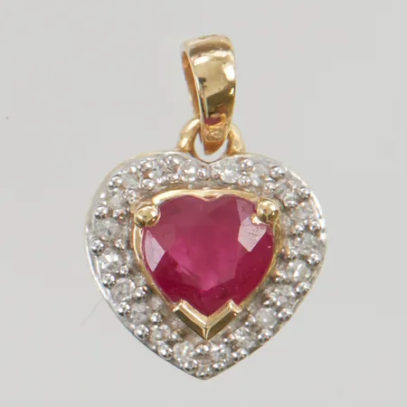 Hänge "hjärta" diamanter x ca 0,0025ct 10mm rosa safir, 18K 0,9g.