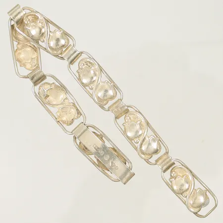 Armband "blommor" längd 19cm bredd 11mm, dåligt lagad länkdel, silver 12,4g