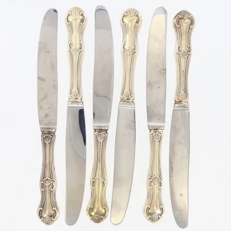 6 Bordsknivar längd: 20,5cm, blad i stål, bruttovikt:268,51gram,  830/1000 silver Vikt: 268,5 g