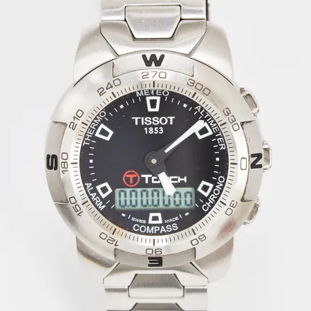Herrur Tissot T-touch analog/digital Ø ca 42mm quartz safirglas stål refnr: Z253/353 serienr: SKN-OR- 227777 stållänk med viklås box med ytterkartong