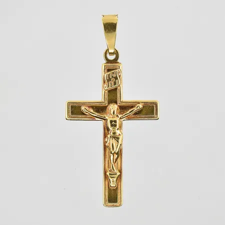 Hänge krucifix längd 30mm, bredd 15mm, 18K. Vikt: 2,1 g