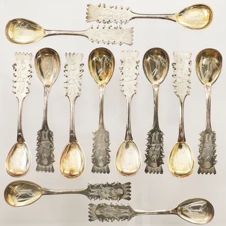 Tolv sameskedar längd 11,5cm, Persson Aktiebolag C O, förgyllda silver 830/1000 Vikt: 160,5 g