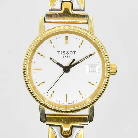 Damur Tissot 14K med länk i doublé, quartz, Ø24mm, datum, behov av batteribyte, inga tillbehör.