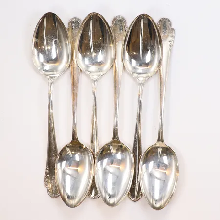 6 Matskedar, längd 16,5cm, bredd 4-34mm, HAGA, 830/1000 silver Vikt: 191,6 g