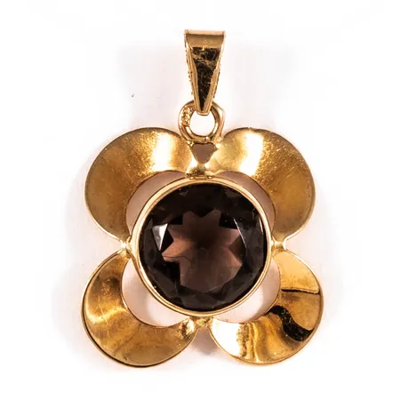 Hänge blomma med brun sten bredd 14,8mm längd inkl ögla 20mm, 18K 1,0g.