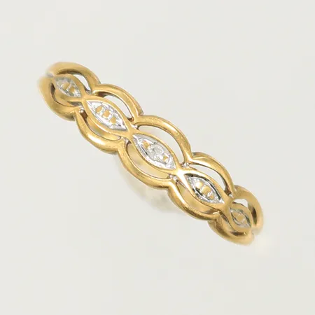 Ring tvåfärgad med vit sten stl 17, bredd 1-4mm, stämplad GFAB, sliten, 18K, 1,4g Vikt: 1,4 g