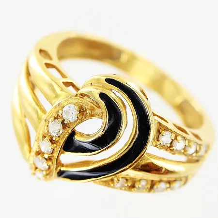 Ring stl:18 stenar emalj bredd:18mm, 21K. Vikt: 5,7 g