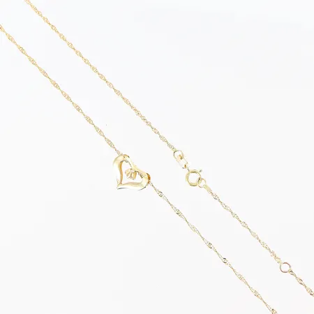 Collier med hänge hjärta vit sten, längd 42-45cm, bredd 1-9mm, GHA, 18K.  Vikt: 1,7 g