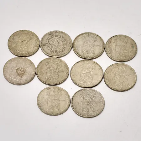 10st svenska mynt, 1kronor, silver 400/1000, vikt 69,71g.