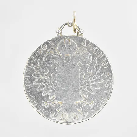 Mynt/hänge Maria Theresa-Thaler Österrike, längd 53mm, Ø41mm, silver. Vikt: 28,5 g