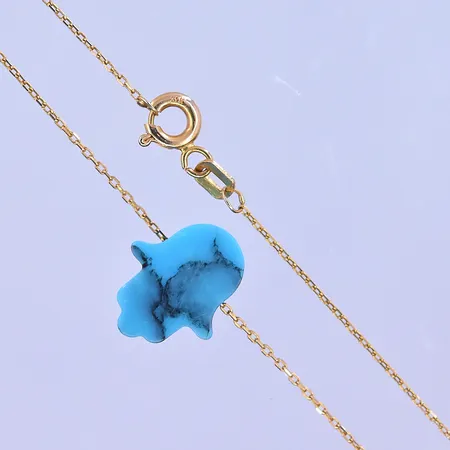 Kedja ankarlänk med hänge Fatimas hand/Hamsa längd 38 cm och bredd 1 mm, längd hänge 13 mm och bredd 11 mm 21K. Vikt: 1,4 g