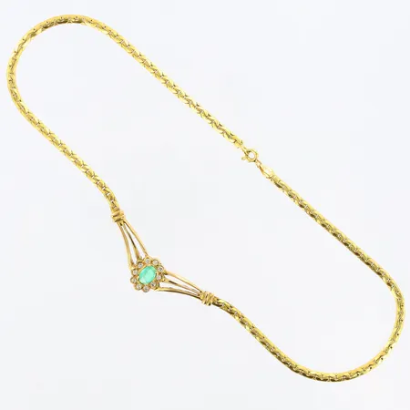 Collier med integrerat hänge, diamanter 10 x ca 0,02ct samt smaragd bredd: 4-6mm, längd: 39cm bredd: 3-12mm, 18K Vikt: 12 g