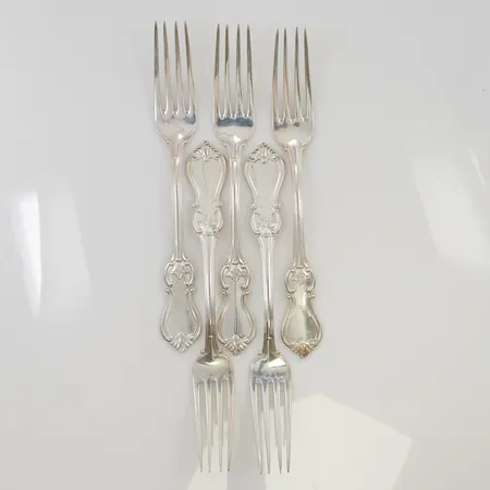 5 Gafflar 21cm gravyr, 925/1000 Silver 385,4g.