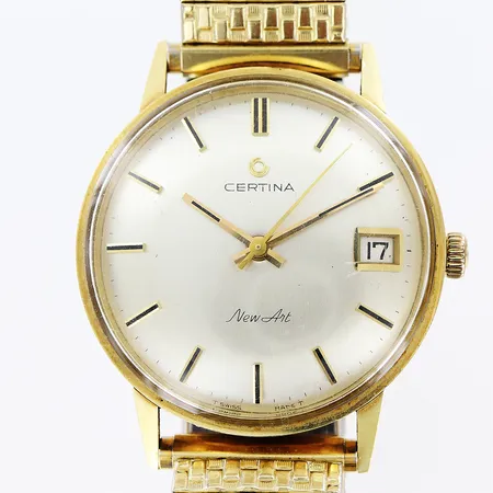 Herrur Certina New Art Ø34mm, manuell, flexilänk i metall, 14K i boett.