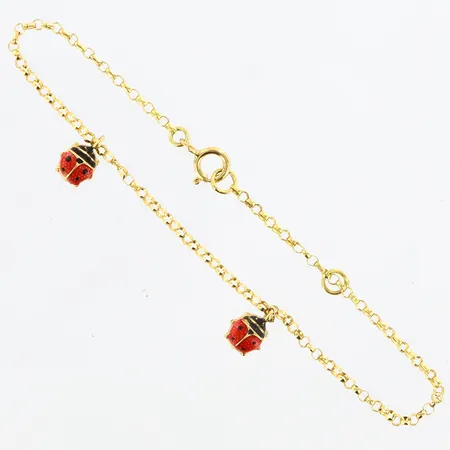 Armband med berlocker nyckelpigor, längd: 14-16cm, bredd: 1,1mm, 18K Vikt: 1 g