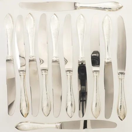 Tolv bordsskedar modell Tornedalen, längd 21cm blad i rostfritt stål, silver 830/1000 Vikt: 783,6 g