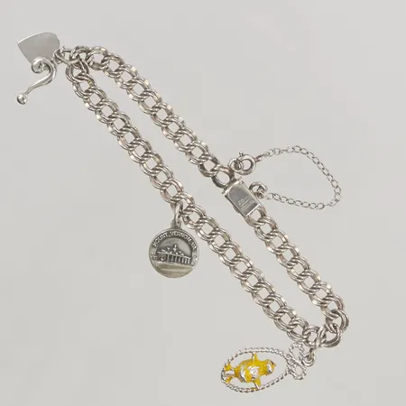 Armband Bismarck ca 17,5cm, berlocker, 925/1000 Silver 10,7g.