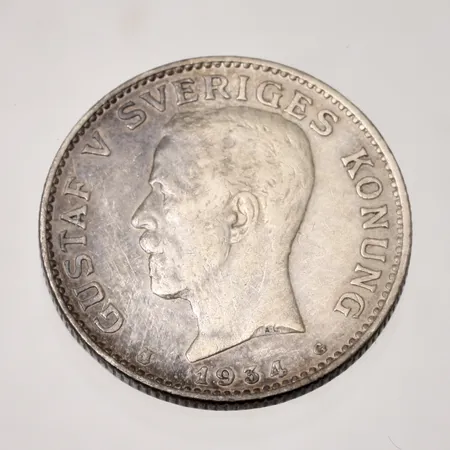 Mynt i silver, 1krona 1934, silver 800/1000, 7,46g.