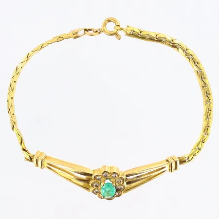 Armband med integrerat hänge, diamanter 10 x ca 0,02ct samt smaragd bredd: 4-6mm, längd: 18cm bredd: 3-12mm, 18K Vikt: 8,8 g