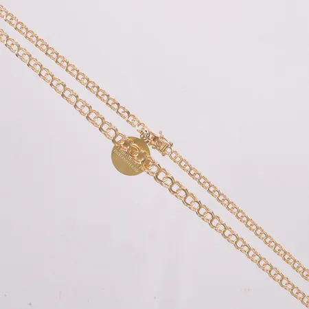 Collier doserad Bismark längd 45cm bredd 3,9-6,4mm Bergmans Guldvaror kistlås, berlock med gravyr, 18K Vikt: 15,7 g