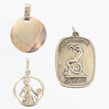 3 Hängen olika motiv, Ø17mm, Ø16mm, 20x27mm, 925/1000 silver Vikt: 9,7 g