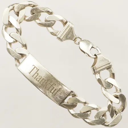 Armband Pansar med gravyrbricka Thankful, längd 23,5cm bredd 14,8mm, Italy silver 925/1000 Vikt: 77,6 g