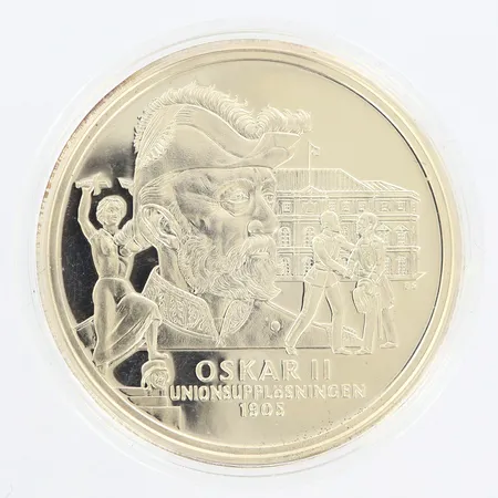 Jubileumsmynt, ur serien Kungariket Sverige, Unionsupplösningen 1905, Ø36mm, i plastetui, silver 925/1000 Vikt: 27 g