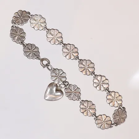 Armband Fyrklövrar med hänge hjärta 18cm bredd 9mm silver 830/1000 Vikt: 9,2 g